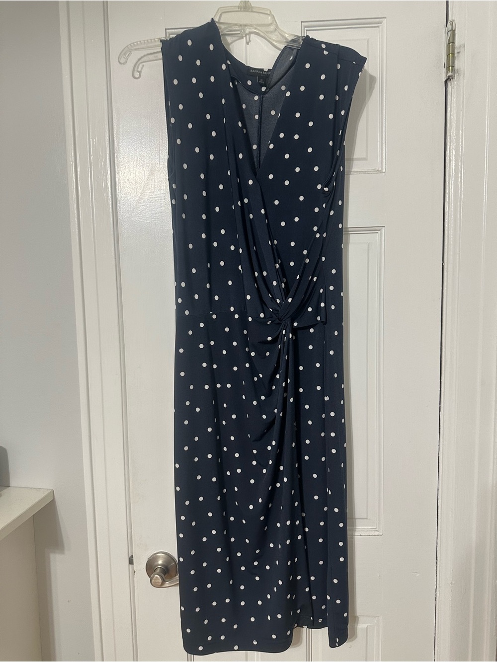 Banana Republic Navy Polka Dot Knot-Front Dress Size M